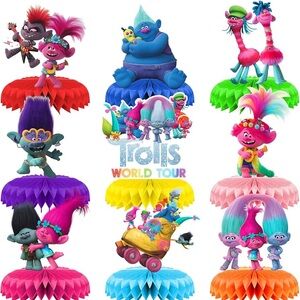 Set of 9 Trolls World Tour Honeycombs Birthday party decorations New